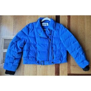 Diane Von Furstenberg Womens Cobalt Blue Puffer Moto Jacket Coat SIZE Large